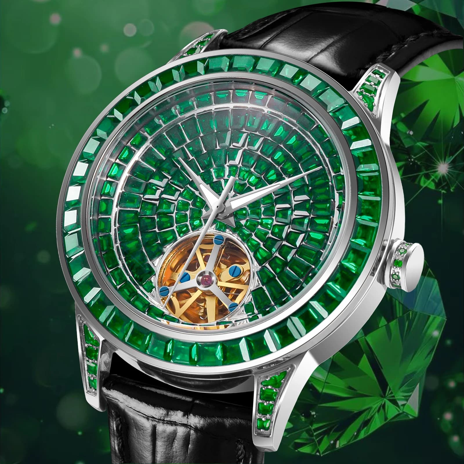 PINDU Brand Design New 43MM Mechanical Watch Men Diamond Dial stainless steel Waterproof TOP-Luxury Automatic Mechanical Watch