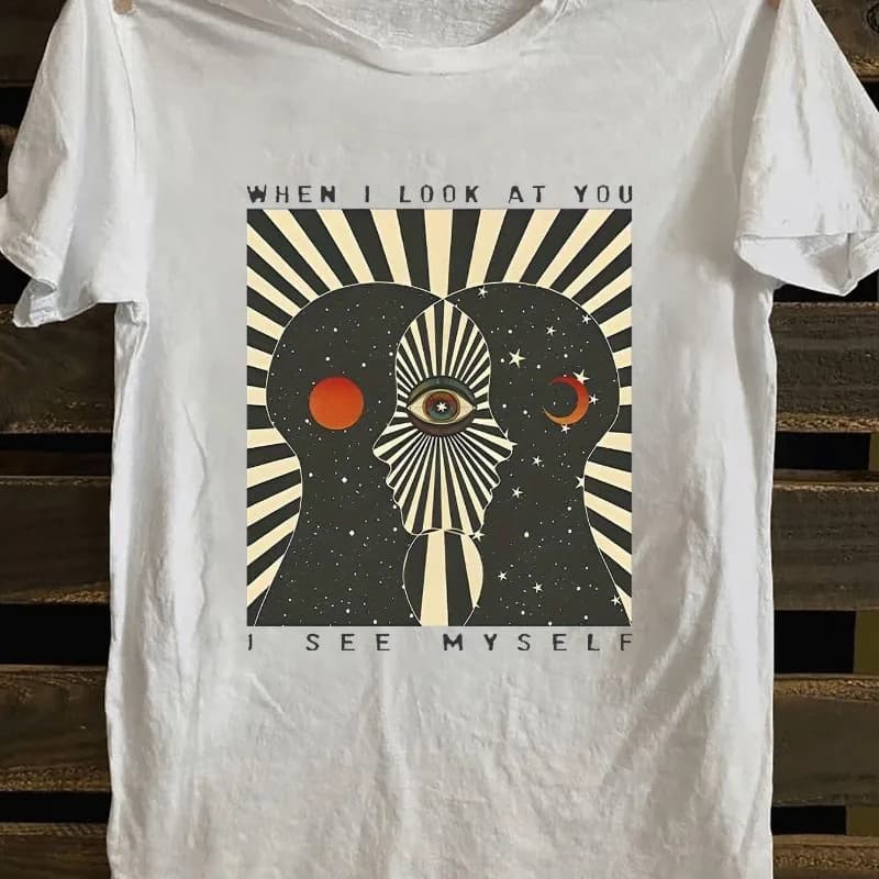 When I Look At You, I See My Own Patterned T-shirt - Unique Surreal Men's T-shirt Summer New Unisex T-shirt