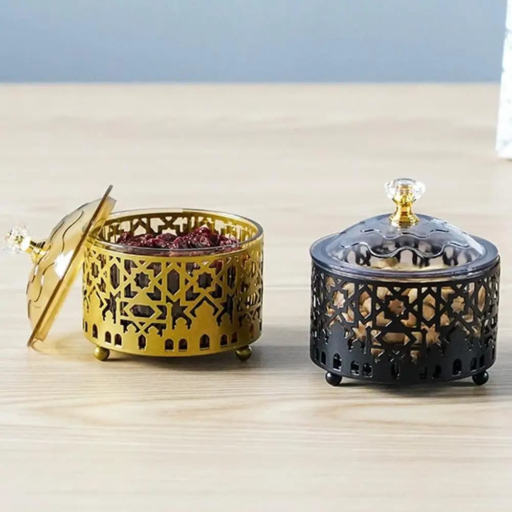 Vassoio per snack Scatola di frutta secca in metallo Scatola di immagazzinaggio con coperchio Vassoio decorativo Ramadan per la casa Piatto di snack di frutta secca e frutta D2T0