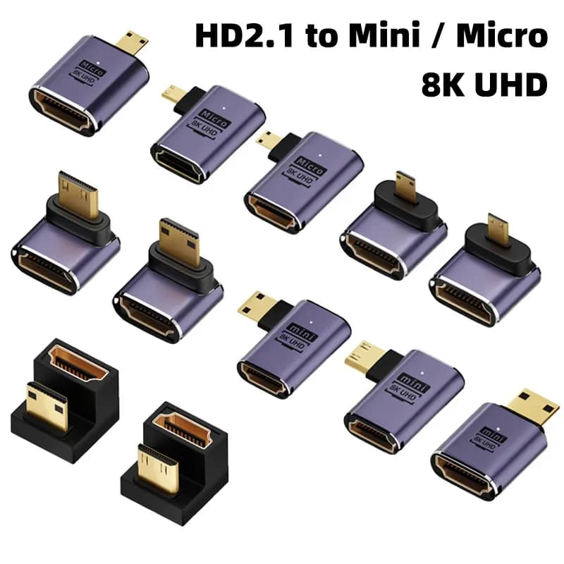 HDMI compatible adapter 90 male to female to right angle 270 degree connector HD 8K Mini / Micro HDMI-Extender compatible