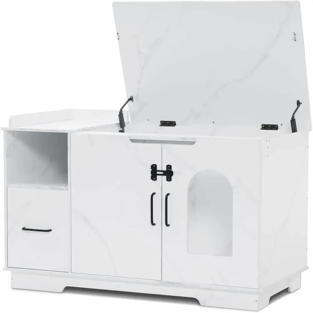 Large Hidden Top-Opening Litter Box Furniture, Enclosed Wooden Cat Litter Bench with Storage, Extra Large Indoor Kitty Washroom