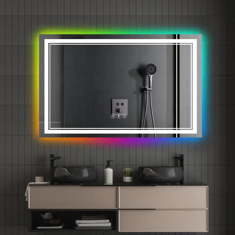 Specchio da bagno intelligente a LED senza cornice da 55x36 pollici con retroilluminazione RGB
