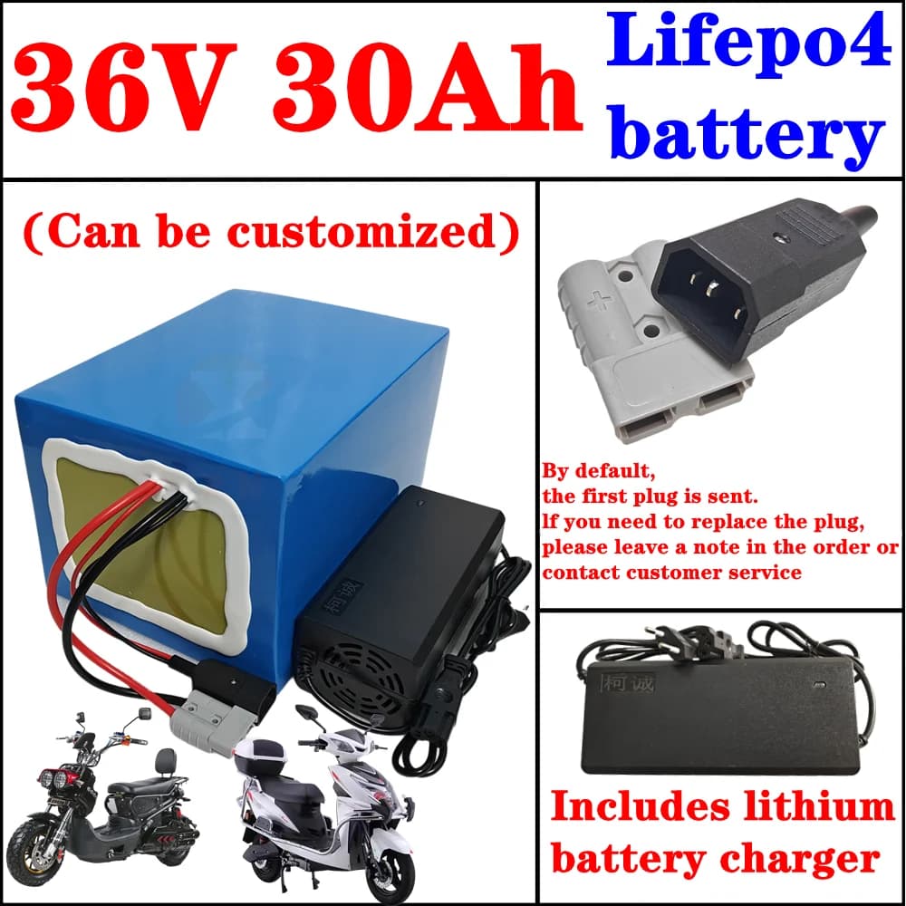 36v 30ah lifepo4 lithium battery pack 35A BMS 280*150*130mm for 500W 1000W tricycle two-wheeler go cart + 3A charger