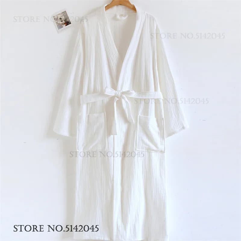 Cotton Gauze Long Robe Kimono Bathrobe Gown Spring Autumn New Women's Sleepwear Nightgown Loose Casual Home Clothes Lingerie