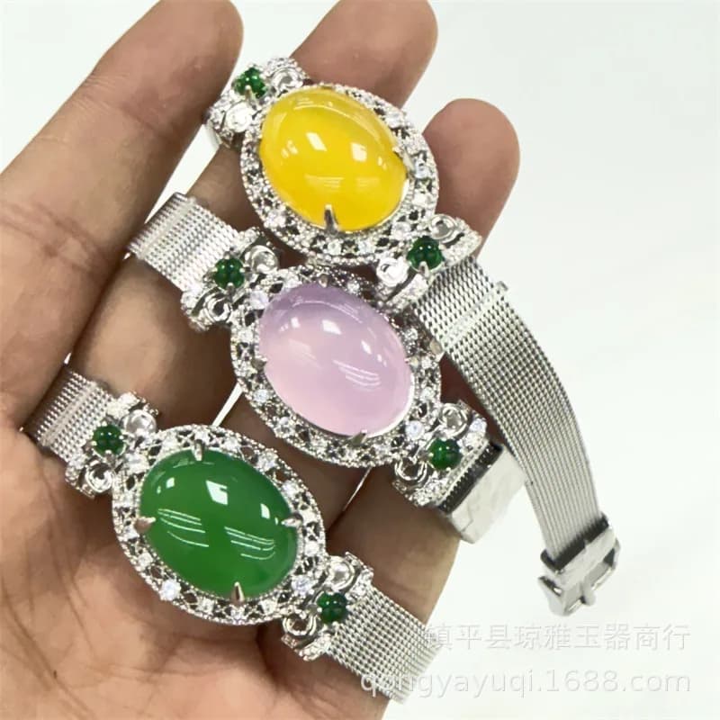 New Style Natural Green Chalcedony Agate Women, Jade Watch Wristband Bracelet