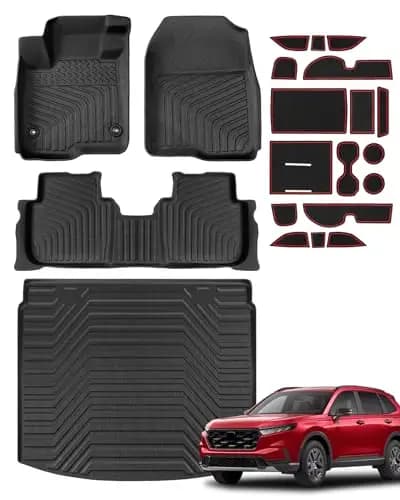 Set di 21 Tappetini in Gomma per Interni e Bagagliaio Resistenti alle Intemperie per Honda CR-V 2023–2026 Hybrid con Portabicchieri e Protezioni per Fessure delle Portiere