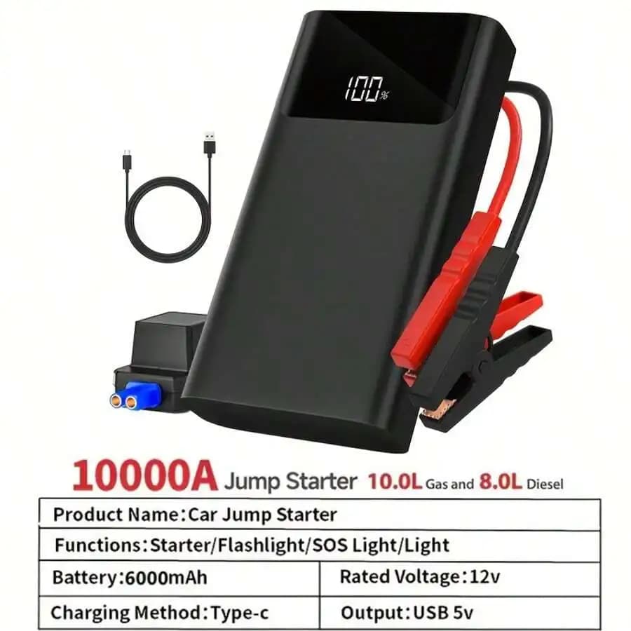 Avviatore di Emergenza Portatile 10000A con Luce LED per Veicoli a Benzina 12V