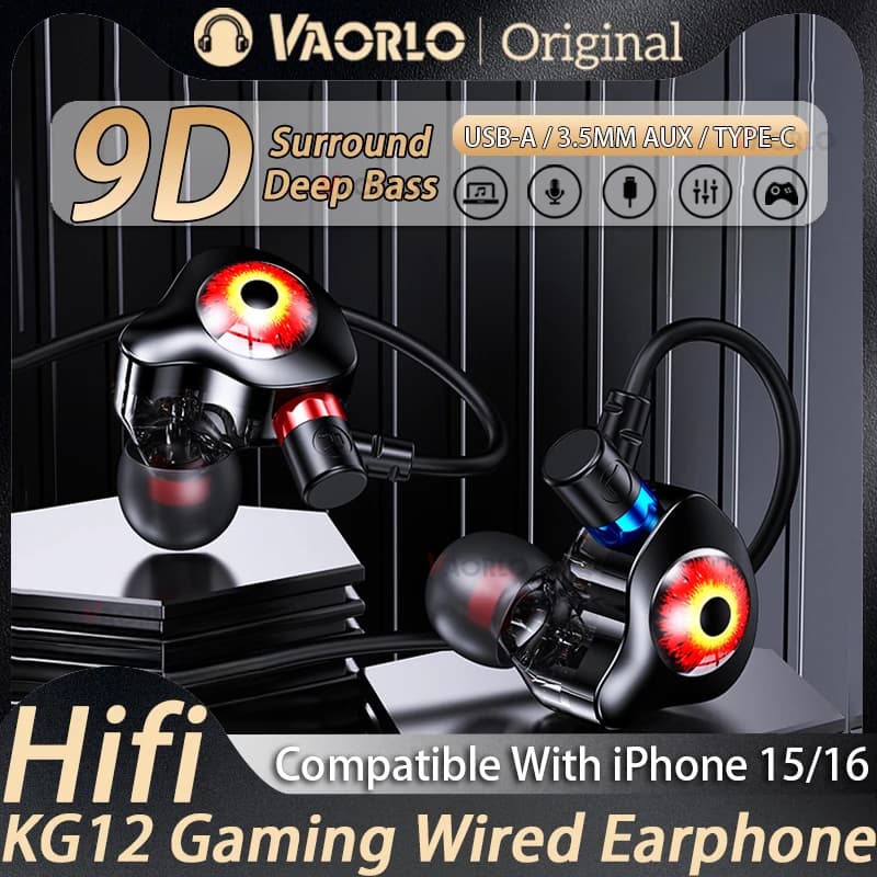 USB-A/Type C/3.5mm 3 interfaces Wired earphones HiFi Stereo In Ear Headphones with noise cancellation Sports gaming heads with HD microphone