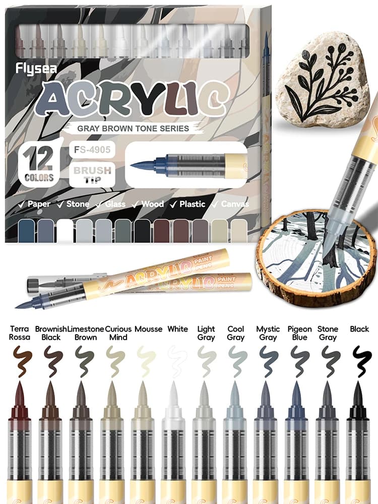 12-48 Colors Acrylic Skin Tone/Grey-Brown Series Markers, Acrylic Paint Markers, Quick-Drying, Colors That Are Long-Lasting and Vibrant for Creating Artwork, Art Supplies, Student Gifts, Back-To-School Season & Teacher's Day Gifts