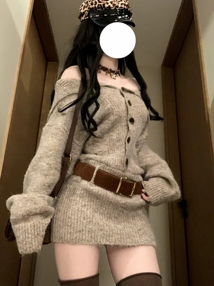 French Sle Knitted Sweater Dr Women's Faion Pure Desire One oulder Wrap around ort Skirt Inner Wear Autumn 2025