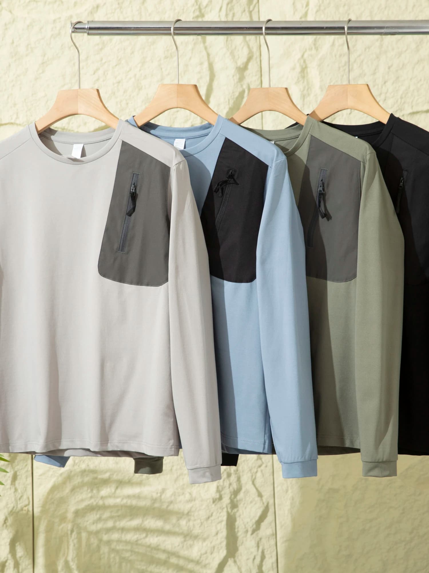 Dijia Outdoor Primavera Autunno Nuova Maglia a Maniche Lunghe da Uomo con Collo Rotondo, Strato Base Traspirante in Poliestere per Giovani