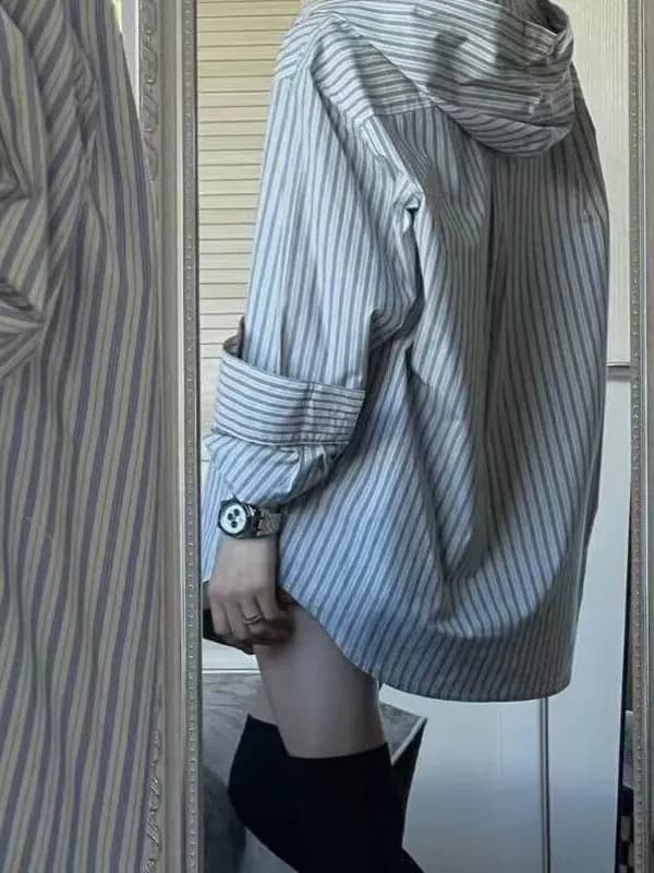 Loose Striped Long Sleeve Women's Shirt Spring Autumn Korean Style Casual Hoodie Jacket Comfortable Breathable Fashion Top