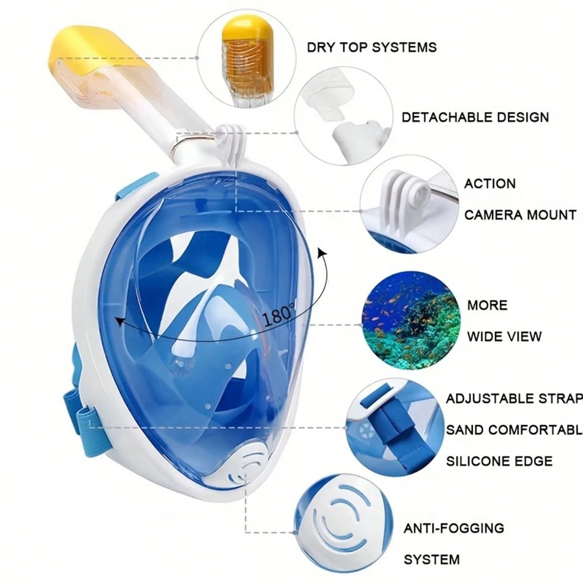 1 maschera subacquea blu di grandi dimensioni, occhialini da nuoto, set di maschere da snorkeling per adulti