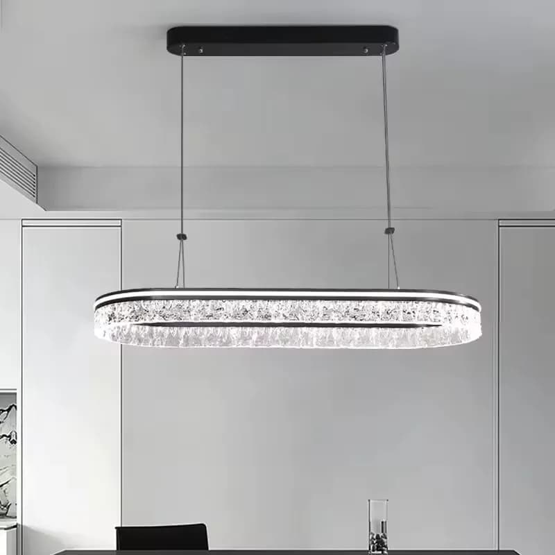 Lampadario nordico ad anello lungo in acrilico dimmerabile per sala da pranzo, soggiorno, tavolo centrale, cucina, isola, apparecchio di illuminazione per decorazioni di lusso