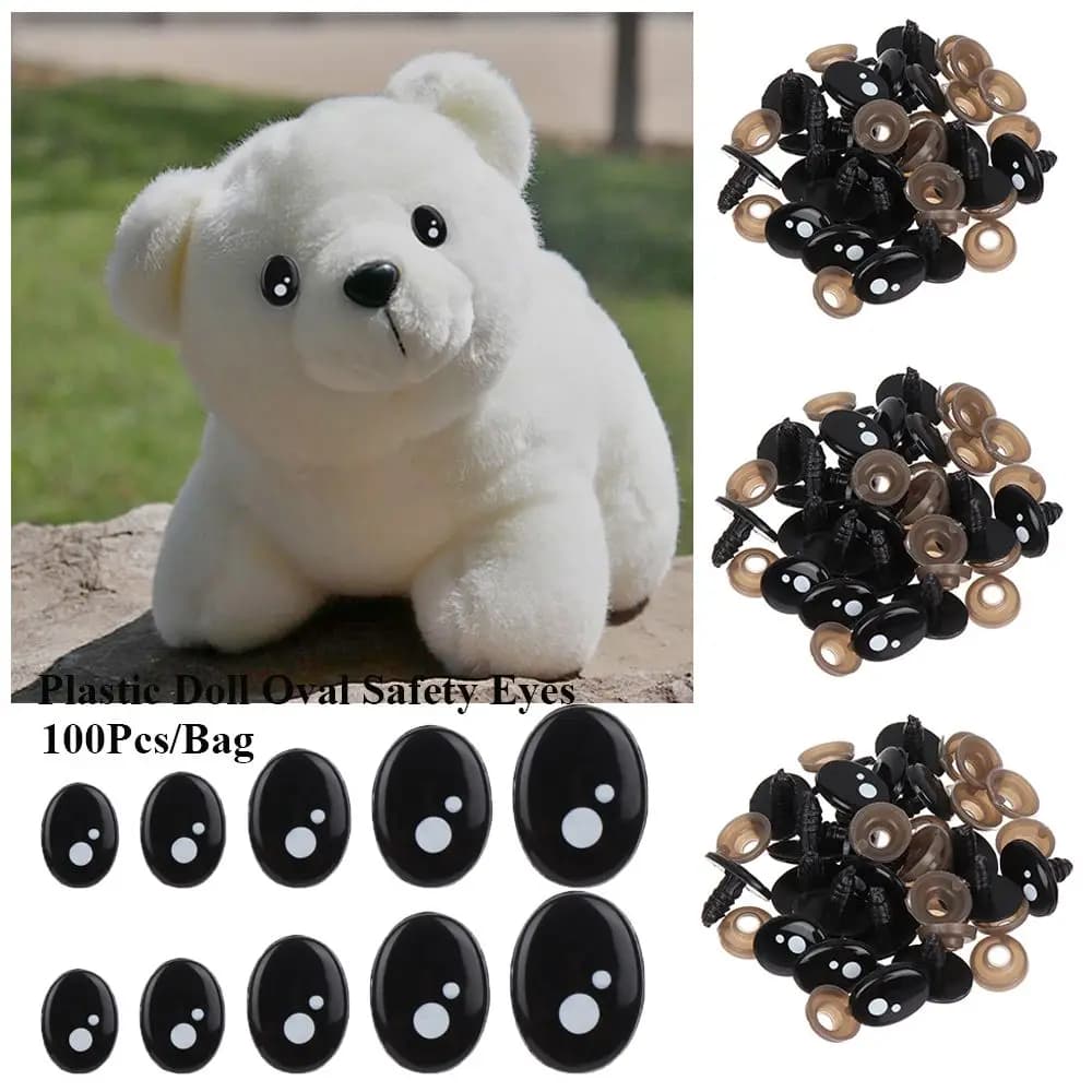 20 pz 7-12mm Plastica Nera Ovale Occhi di Sicurezza Per Orso Bianco Bambola Animale Burattino Artigianato Per Bambini Giocattoli FAI DA TE Peluche Accessori bambola