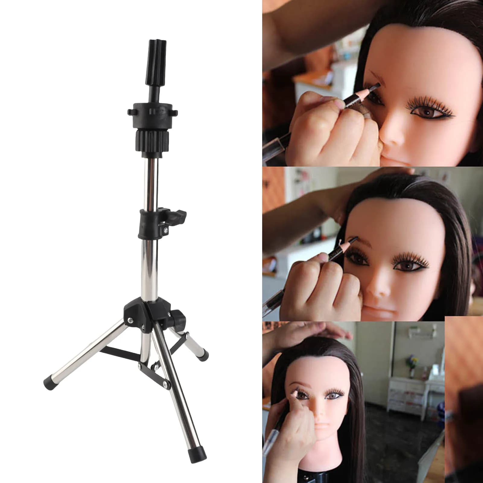 Hair Mannequin Hairdressing Training Head Holder Adjustable Salon Model Mannequin Head Tripod Stand Silver Hair Styling Training