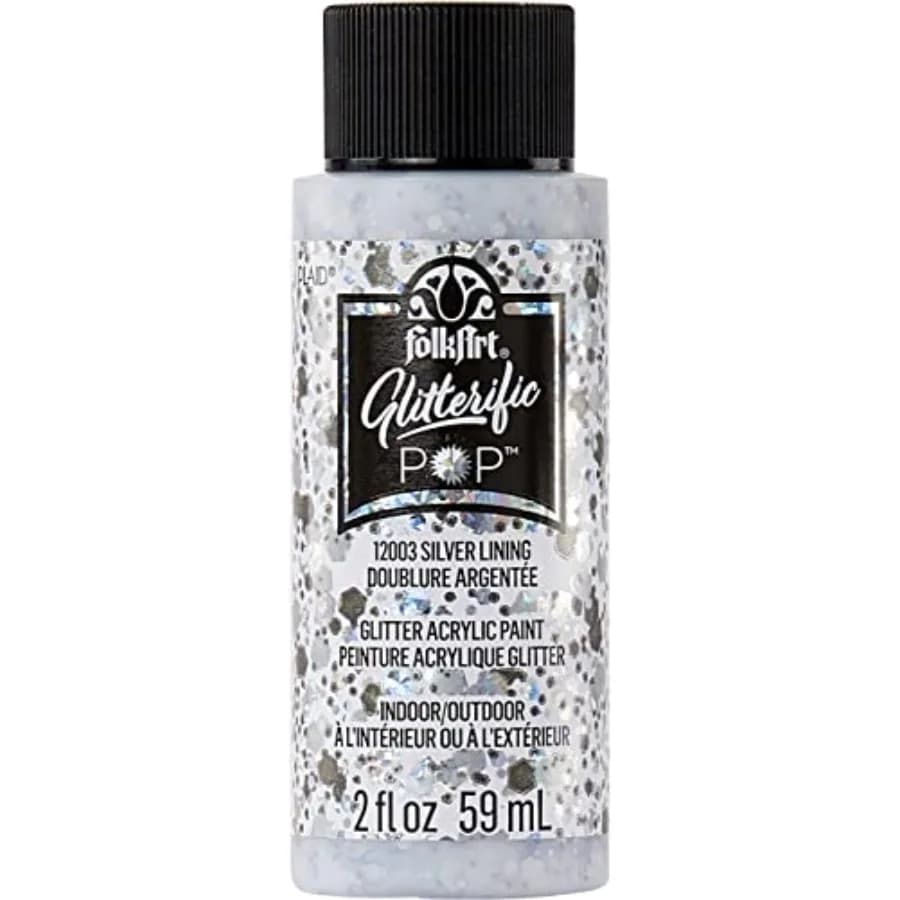 Glitterific Pop Acrylic Craft Paint, Silver Lining 2 fl oz Premium Glitter Finish Paint, Perfect for Easy to Apply DIY Arts and