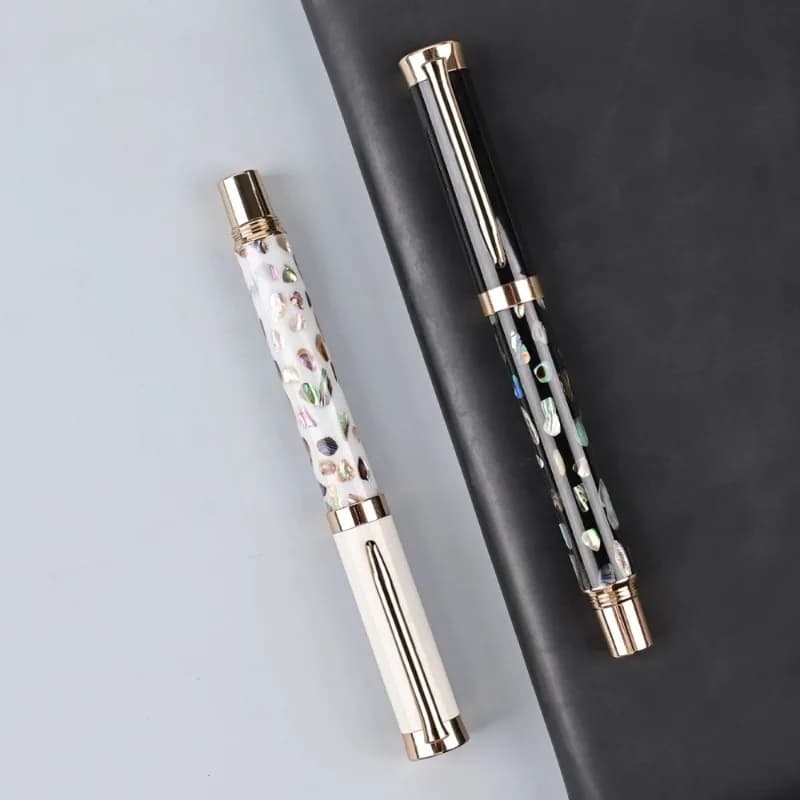 Wingsung 9605 Shell Carved Fountain Pen with Curved 0.7M 1.0B Bent Nib Calligraphy Gift Set Stationery Business Writing Gifts