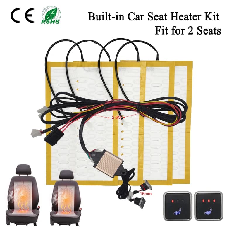 New Integrated Auto Seat Heater Kit Suitable for 2 Seats 12V 27W Square Heating Bearings at 3 Levels Double Control Switch for Seat Heating Auto