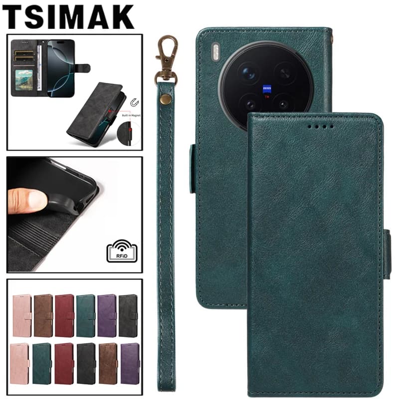 Leather Case For Vivo X300 Ultra X200 FE S30 Pro Mini V50 Lite V60 V70 FE V70 Elite Y21D Y21 Y31 5G RFID Flip Wallet Phone Cover