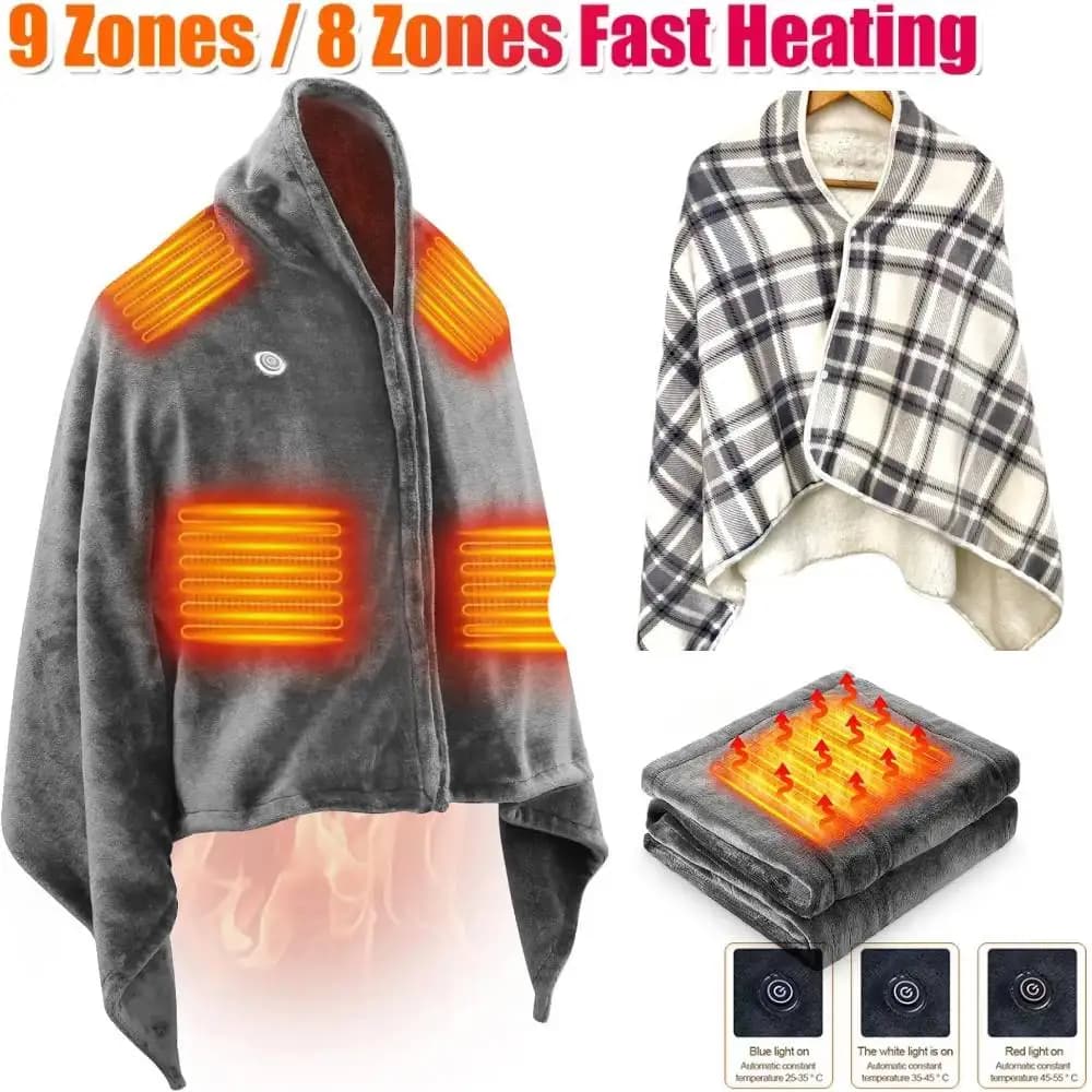 Scialle coperta riscaldato tramite USB con 3 livelli di riscaldamento Velluto corallo 9 aree riscaldate per collo, spalle, petto, addome caldo in autunno