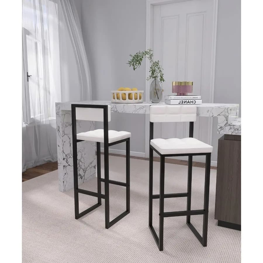 Sgabelli da bar Set di 2 27" Sgabelli da bar ad altezza bancone con schienale e poggiapiedi Sedili imbottiti in pelle PU Sedie da bar facili da montare f