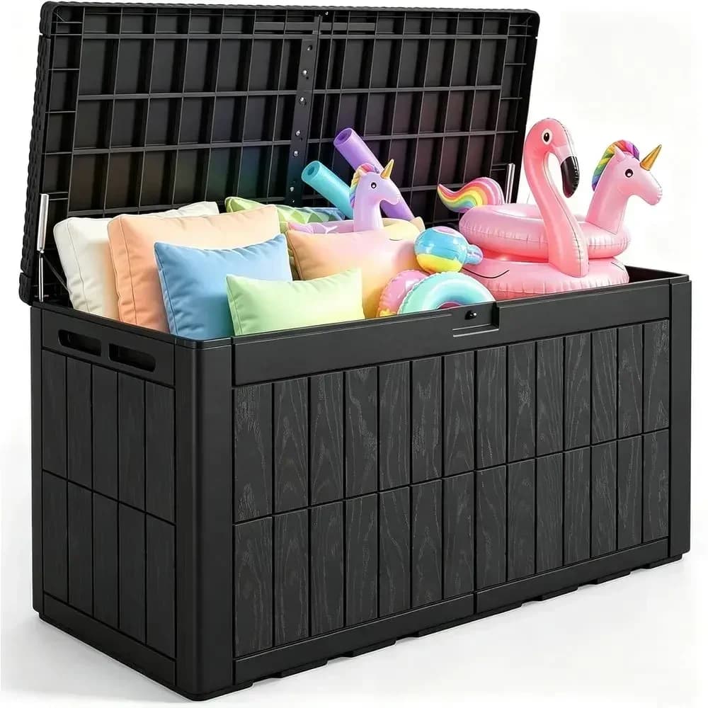 Large 120 Gallon Deck Storage Box, Weather-Resistant Outdoor Bench with Lockable UV-Protected Container, Ideal for Garden and Pa