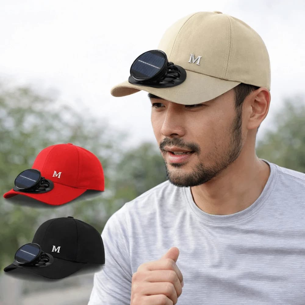 Cappello Parasole Regolabile con Ventola e Ricarica Solare, Traspirante, Tinta Unita, in Poliestere, con Lettere, per Batteria da 3.7V 600mAh