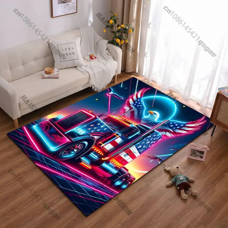 Tappeto neon Truck Eagle, tappeto da yoga, decorazione per soggiorno, tappetino per gattonare per bambini, tappetino per zerbino, tappeto per area giochi, tappetino da pavimento