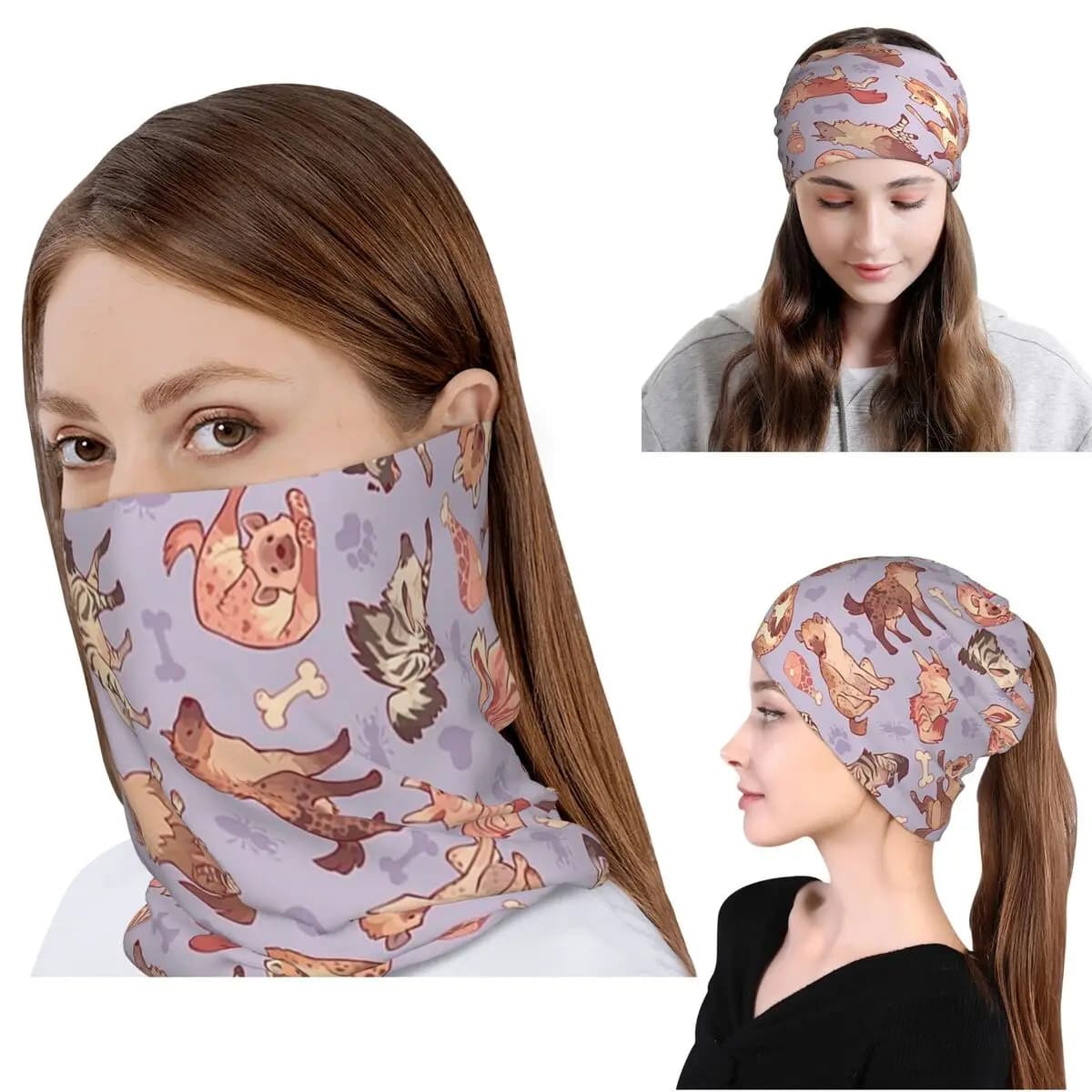 Hyenas In Lavende Bandana Copriscatena, Maschera, Sciarpa, Sciarpa Multifunzione per Ciclismo, Berretto per Uomini e Donne Adulti Antivento