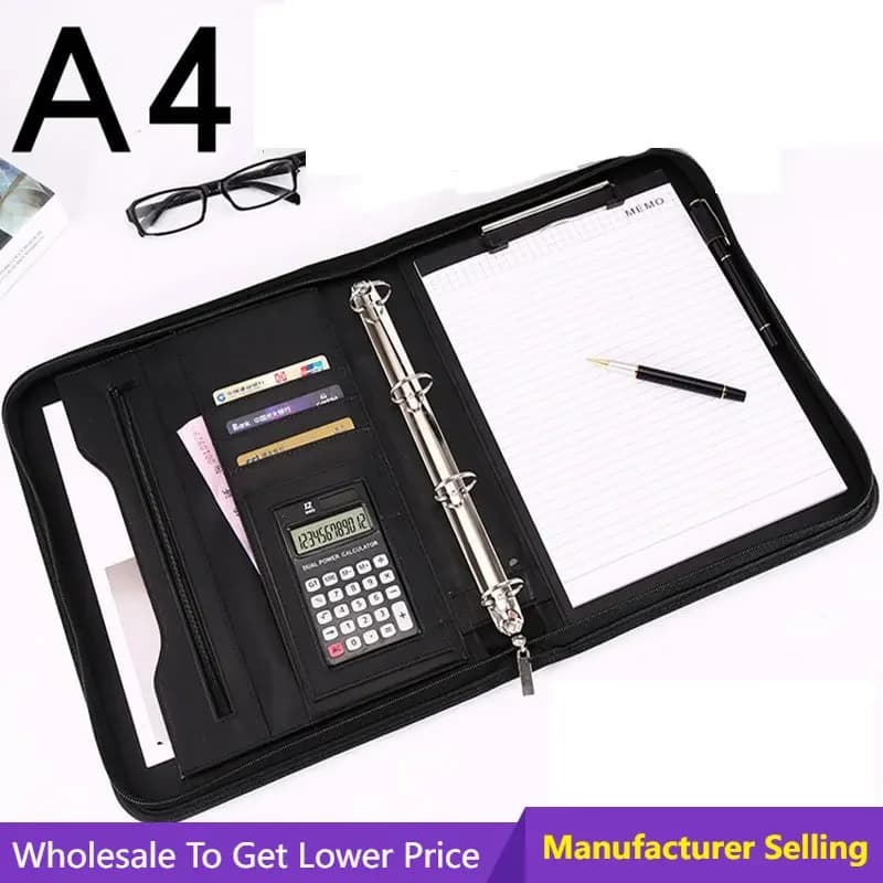 Multi-Function File Cabinet Folder Luxury Binder Document Organizer Holder Ring Manager Briefcase Zipper Business Supplies