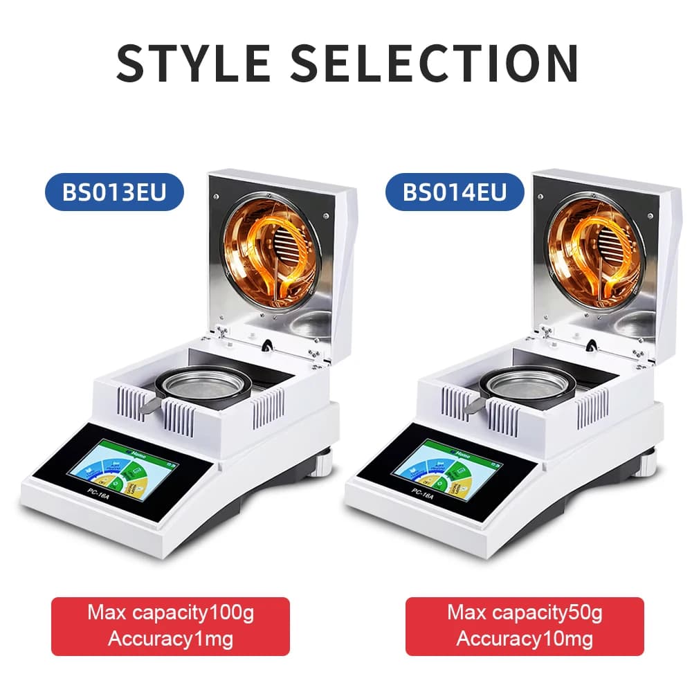 Halogen Moisture Analyzer Tester LCD Display EU Plug 16 A Grain Mineral Food Plastic 100g/1mg 50g/10mg Optional