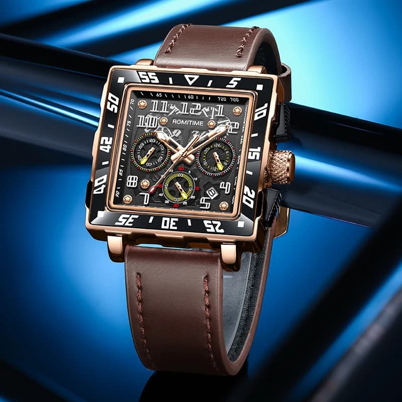 ROMITIME Orologio da uomo al quarzo Elegante quadrante quadrato Luminoso calendario impermeabile Cronografo Orologio casual alla moda di lusso per uomo