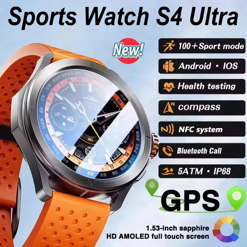 2025 Nuovo S4 Ultra GPS Astuto Della Vigilanza Degli Uomini AMOLED Sport All'aria Aperta NFC Bussola Frequenza Cardiaca IP68 Impermeabile HD Chiamata Bluetooth Smart Orologio