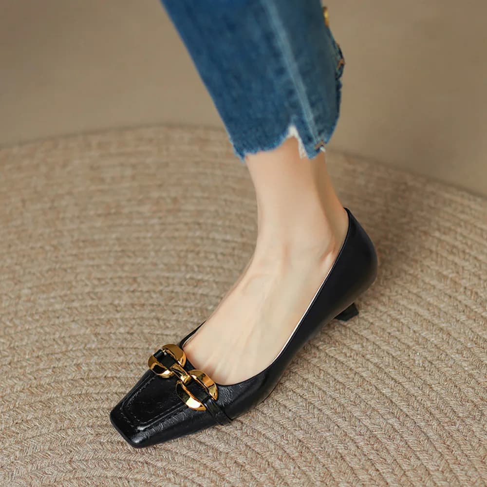 Single shoes with medium heel and square tip for women Spring Summer New French style for delicate evening Wind Slip-On High heels Rubber sole