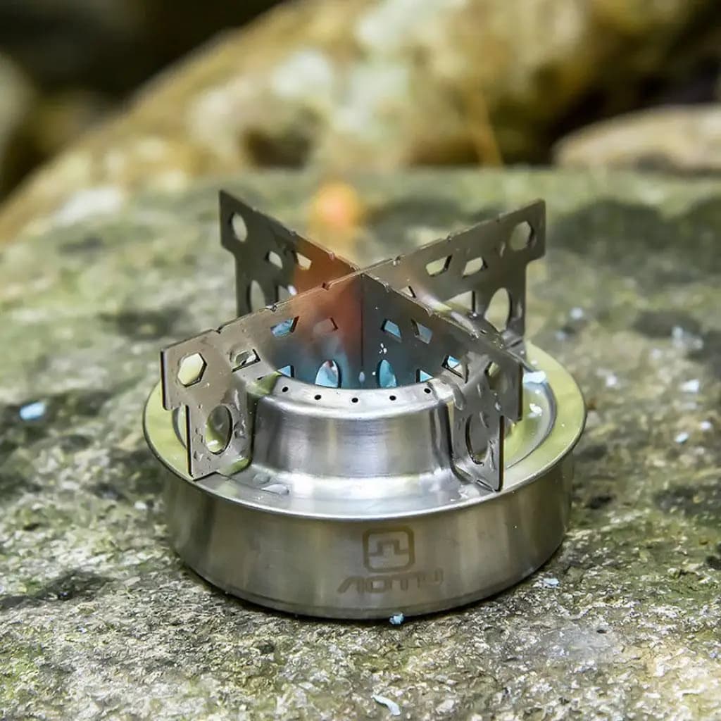 Outdoor Camping Stove Stainless Steel Spirit Alcohol Burner with Rack Stand for Beach BBQ Hiking