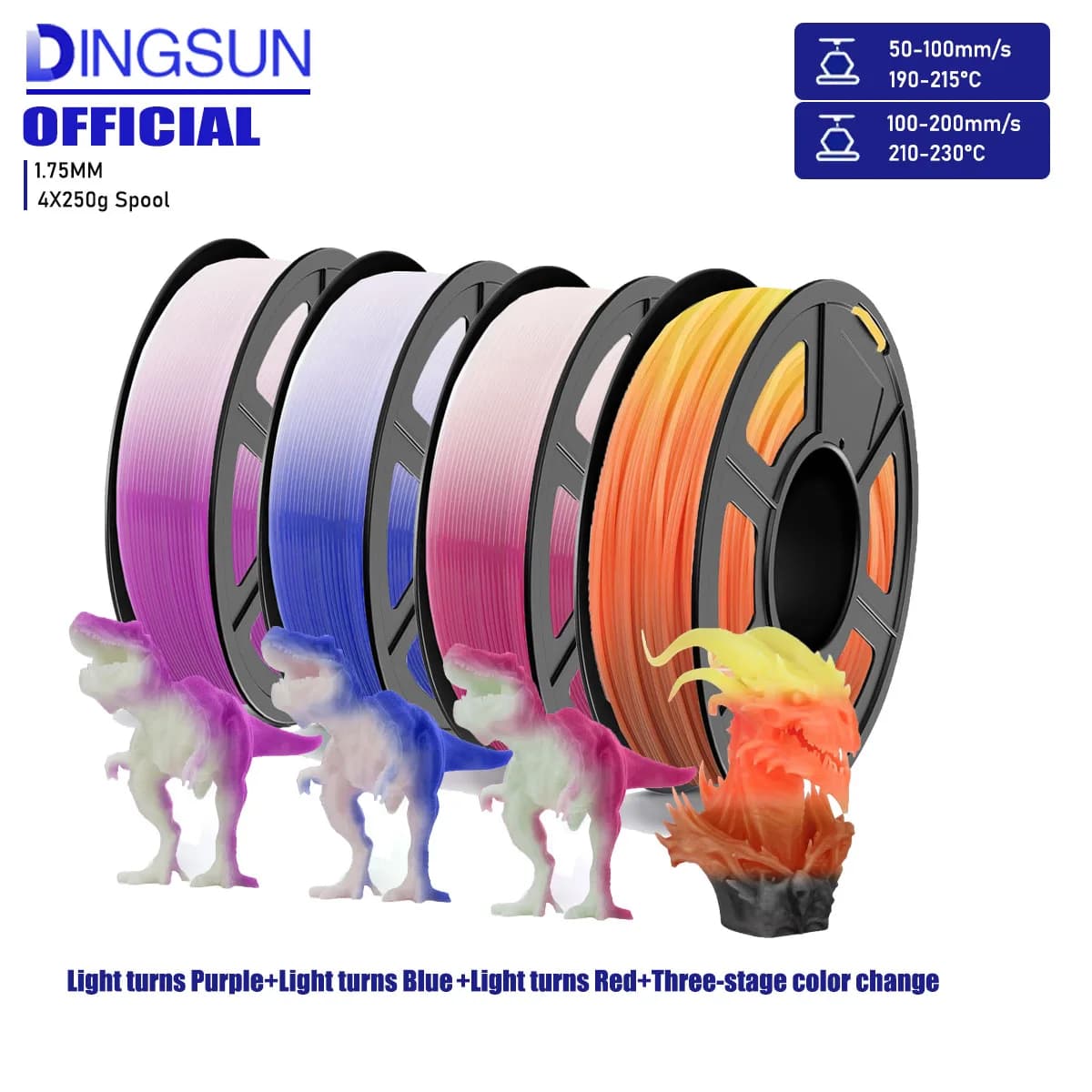 3D Printer Filament, UV or Solar Light/Temperature Change Color Filament PLA dimensional accuracy +/- 0.02 mm, suitable for most FDM printers