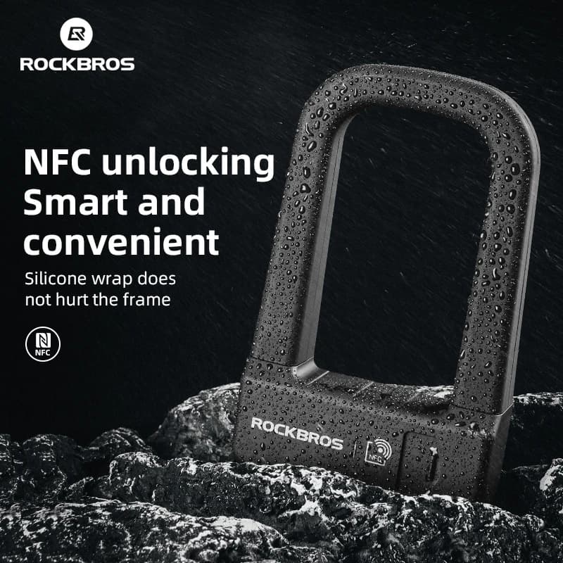 ROCKBROS Bicycle Smart Lock High Strength Aluminum Alloy NFC Lock Waterproof Security Lock Multifunction U-Lock Bike Accessories