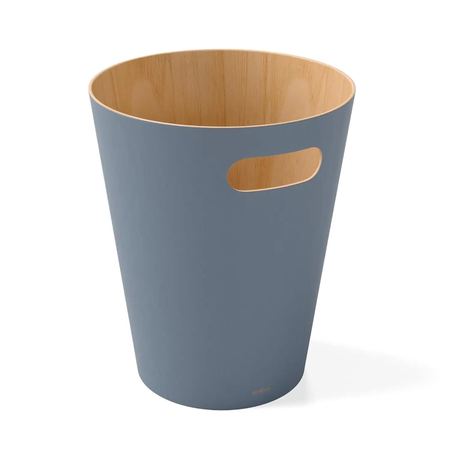 Modern Wooden Trash Can Wastebasket 2 Gallon with Handles for Home Office Bathroom Slate Blue