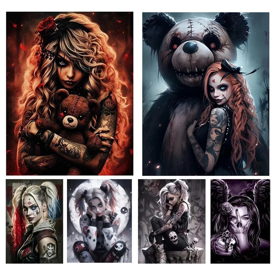 Set di ricami incrociati Cartoon Ragazza gotica Ritratto Pittura diamante Mosaico Ricamo Nuovo 5D fai da te Diamante pieno d'acqua Decorazioni per la casa