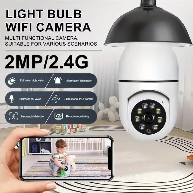 Telecamera Lampadina WiFi HD 1080P E27 con Rilevamento Movimento, Visione Notturna e Audio Bidirezionale per Sicurezza Domestica