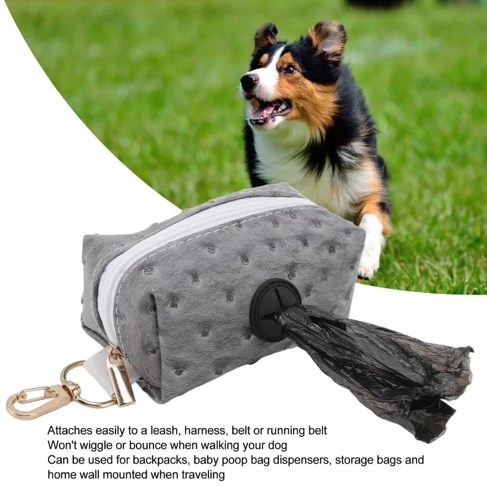 Ostrich Grain Surface Dog Poop Bag Dispenser Clip On Mount Multi Compartment Leash Hanging Bag Light Weight Build