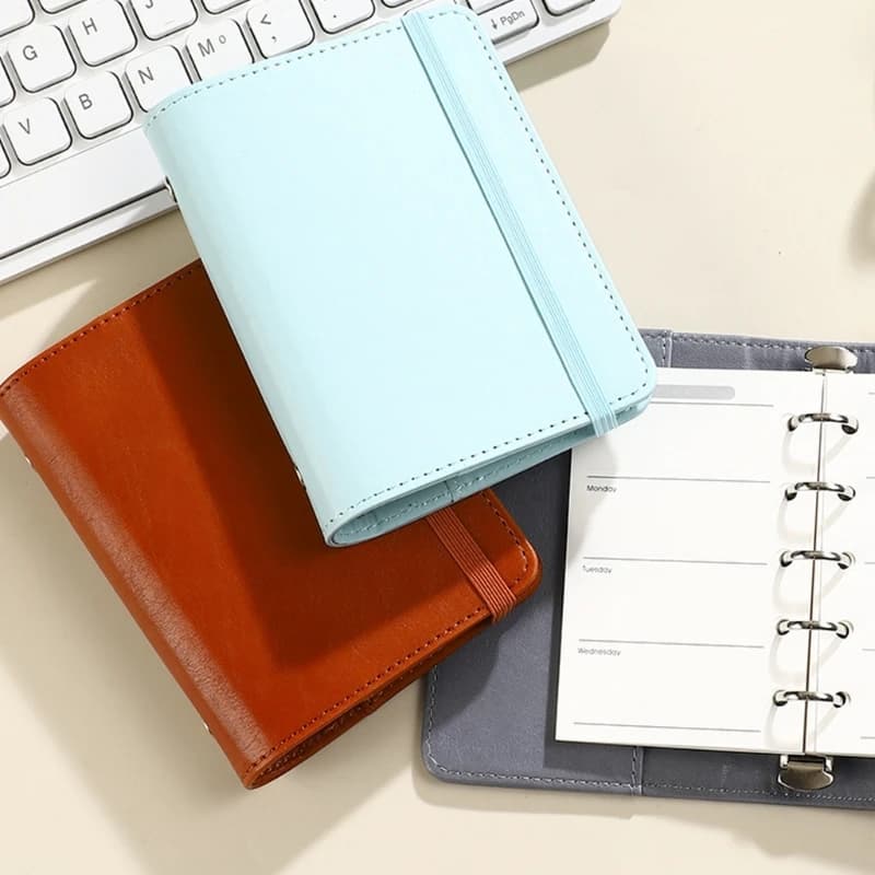 PU Leather Binder Notebook With Elastic Strap 80 Sheets 5-Rings PU Binder Journal For School Offices And Travel Use F19E