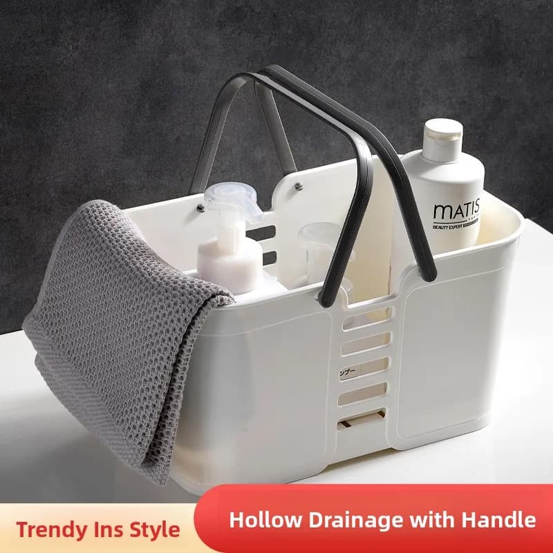Bathroom Plastic Storage Basket Large Capacity Handheld Draining Square Thickened Basket for Household Use Waste Sorting Basket