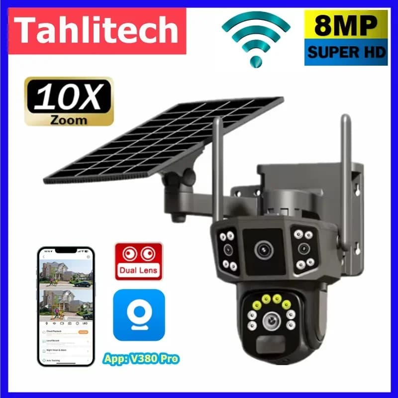 4G sim V380,10X Solar Wireless IP Camera 4K Solar Wireless IP PTZ Camera