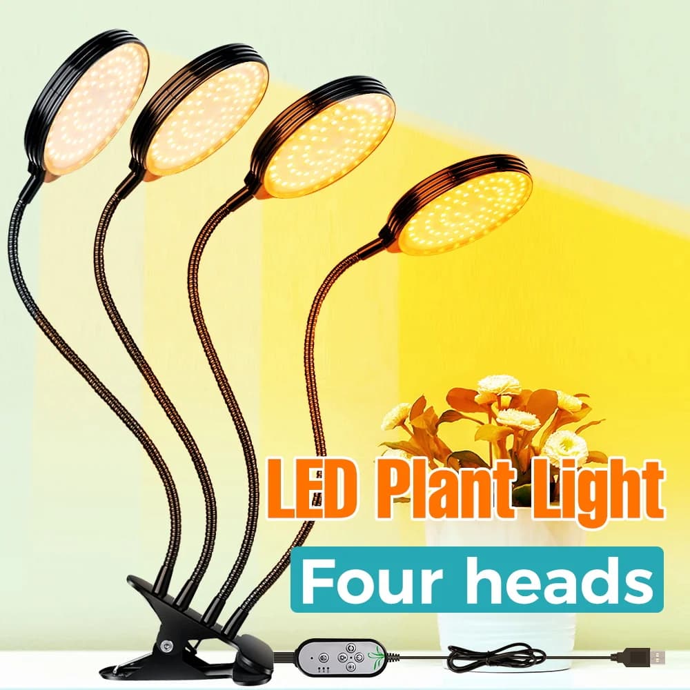 Full spectrum solar LED lamp for indoor plants with USB timer, for oily plants and flowers, 360° Gooseneck lamp adjustable with dimmable fill light