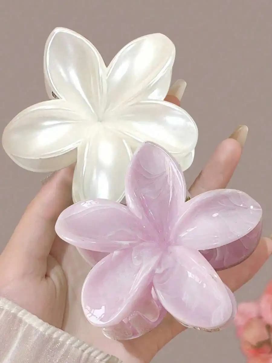 3pcs 8cm Pearl White And Pink Plastic Flower Hair Clips For Women Fashion Elegant Hair Accessories