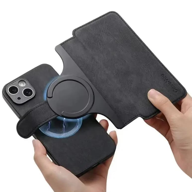 Custodia in pelle magnetica 2 in 1 staccabile con slot per carte per Magsafe iPhone 17 16 15 14 13 12 Pro Max Plus 17Air 16E