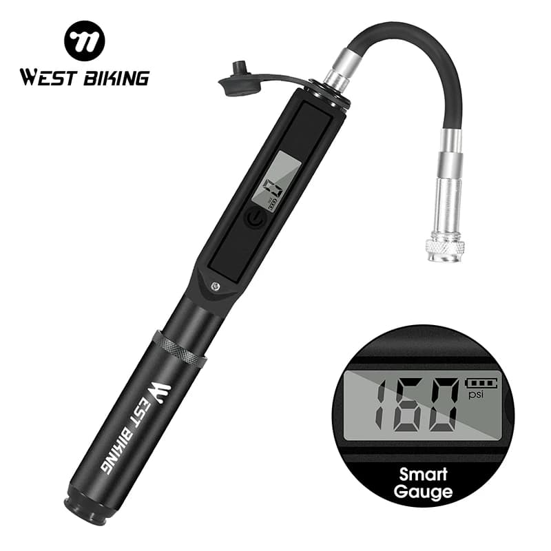WEST BIKING Pompa da bici portatile Tubo flessibile con manometro digitale ad alta pressione Pompa da bicicletta da strada MTB Valvola Schrader Presta Pompa a mano da ciclismo