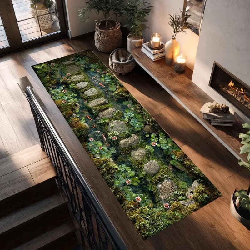 VIKAMA Tappeto antiscivolo resistente con stampa di pesci Koi in 3D, tappeto lungo per corridoio, ingresso, soggiorno, decorazione per interni